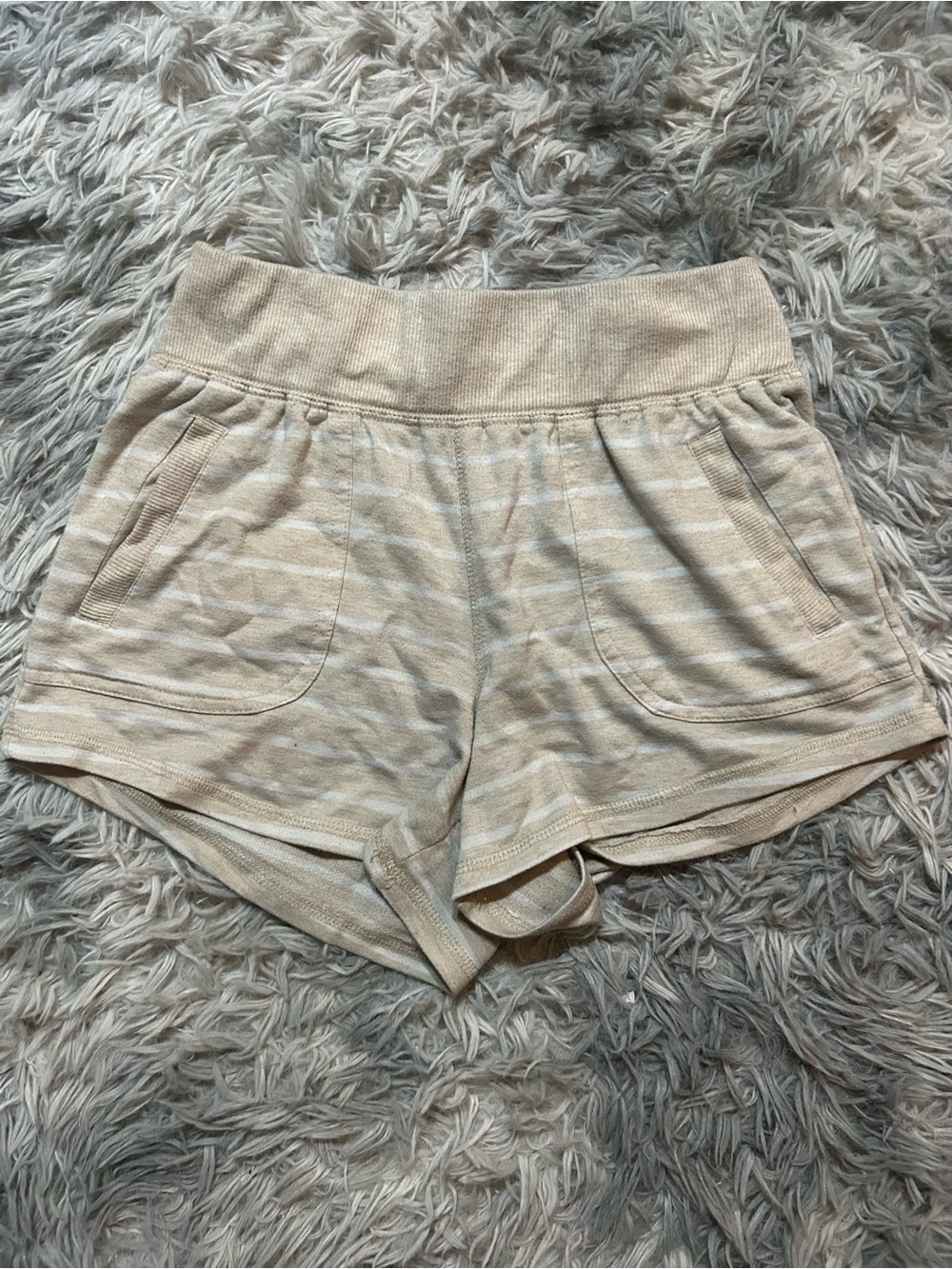 Athletic Works Cream and White Striped Shorts